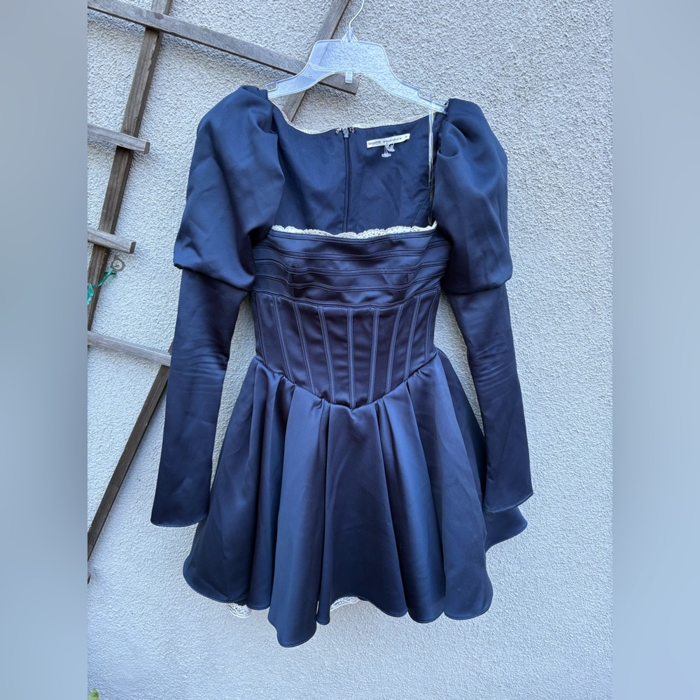 HOUSE OF CB 'Venetia' Midnight Satin Puff Sleeve Mini Dress - Picture 7 of 8